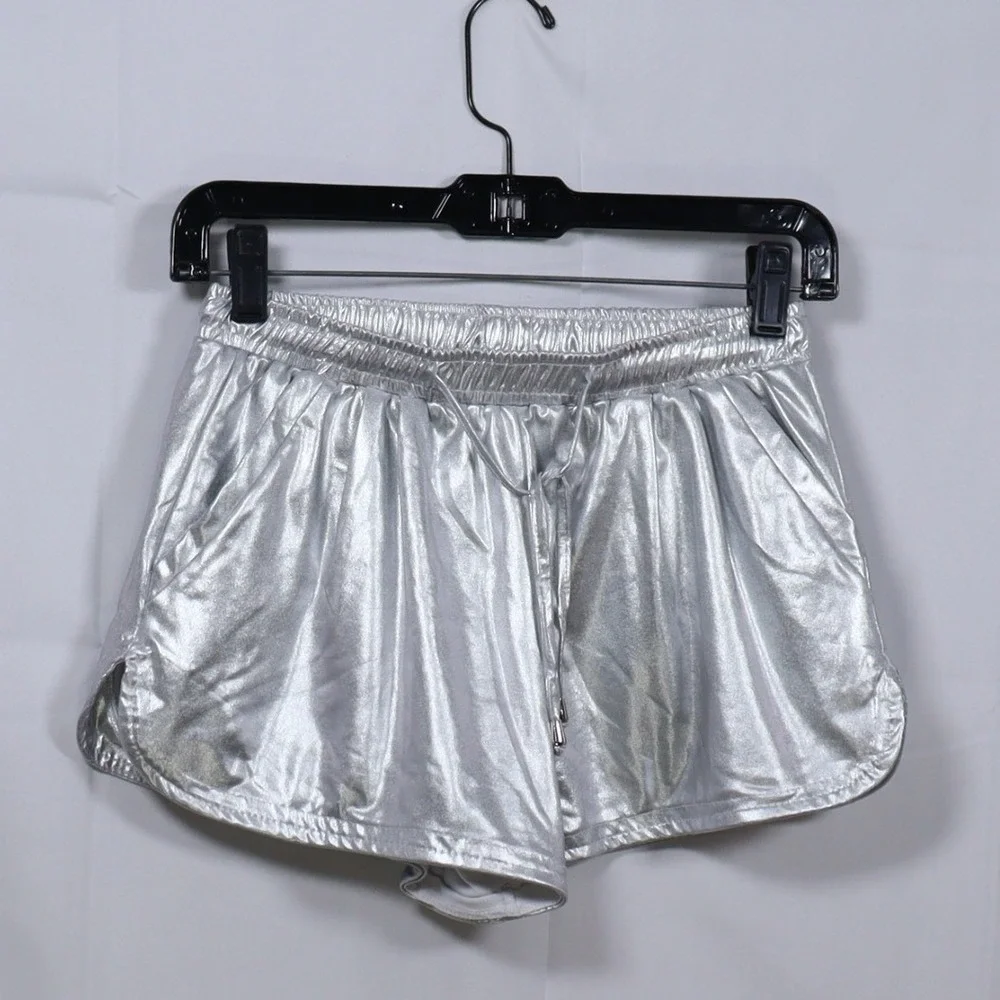 Metallic Dolphin Shorts Small Blue Silver Womens 2 Pack Rave Festival